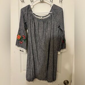Striped Floral Off-Shoulder Dress